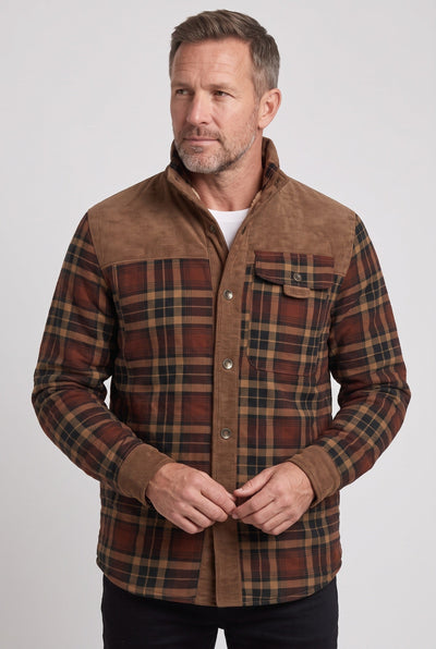 Men's Sherpa Jacket | Plaid with Corduroy Collar - 6