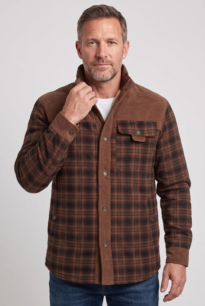 Men's Sherpa Jacket | Plaid with Corduroy Collar - 7