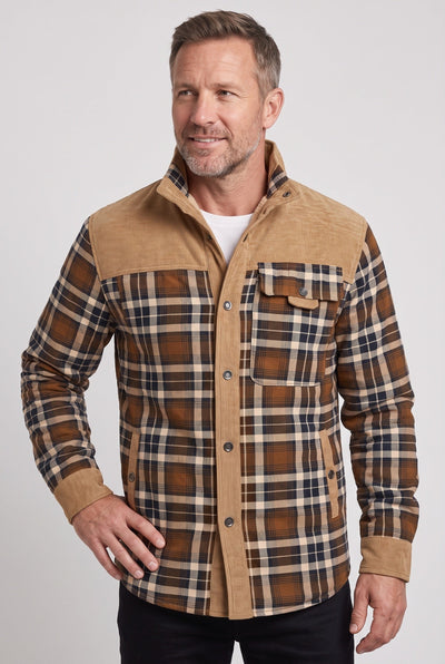 Men's Sherpa Jacket | Plaid with Corduroy Collar - 8