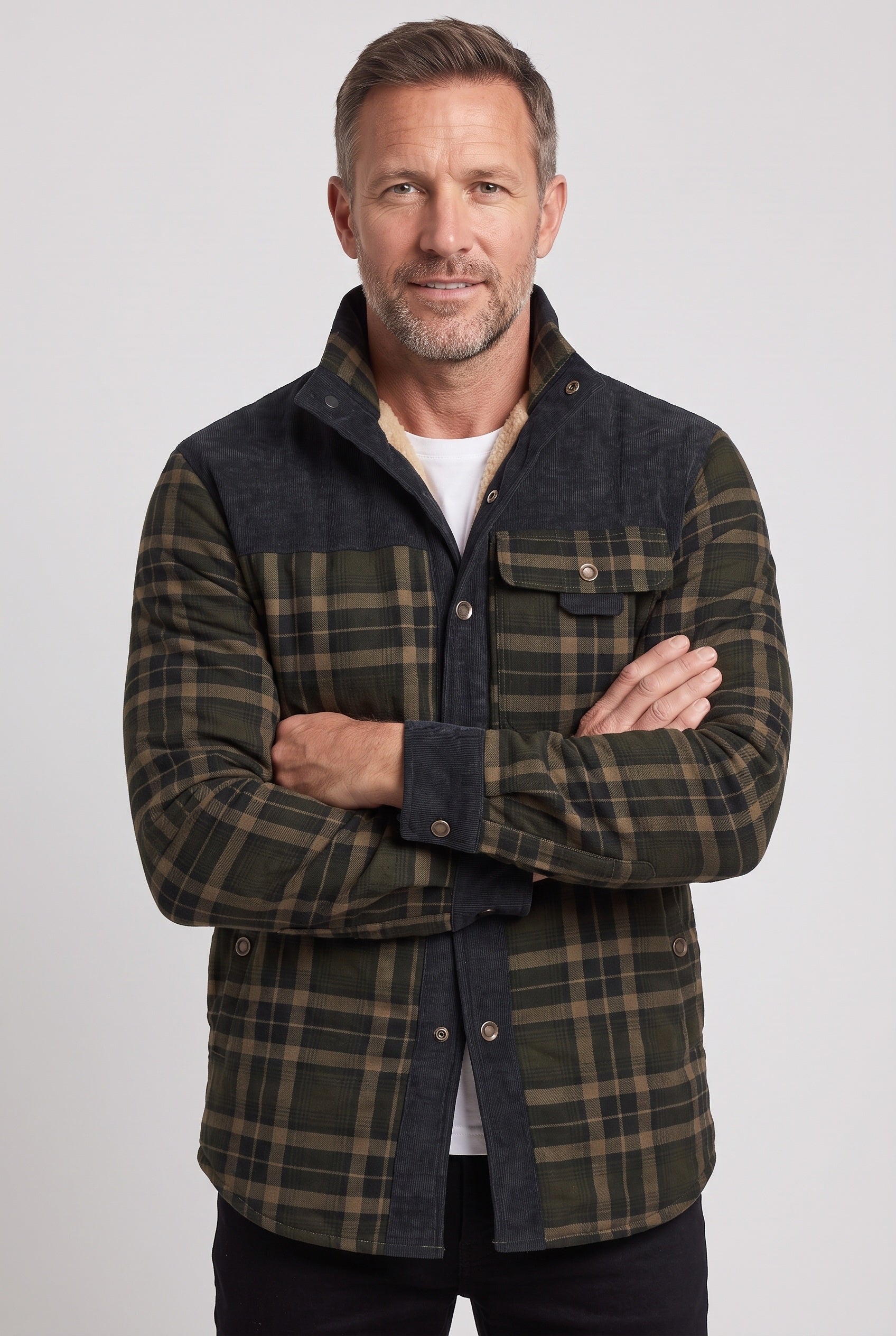 Men's Sherpa Jacket | Plaid with Corduroy Collar - 9