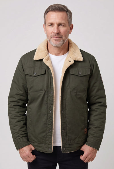 Men's Sherpa Jacket | Snap Front Flap Pockets - 10