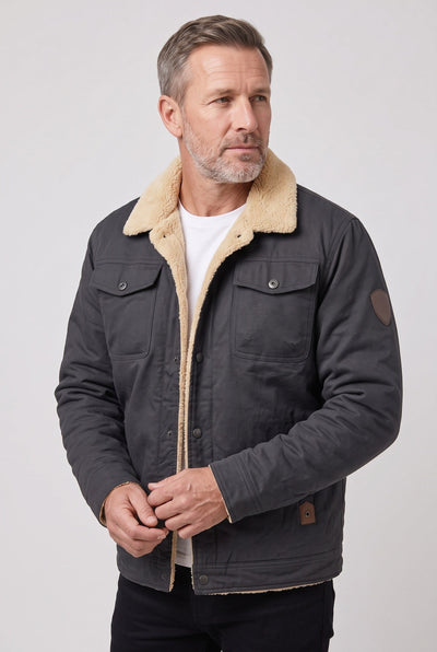 Men's Sherpa Jacket | Snap Front Flap Pockets - 6