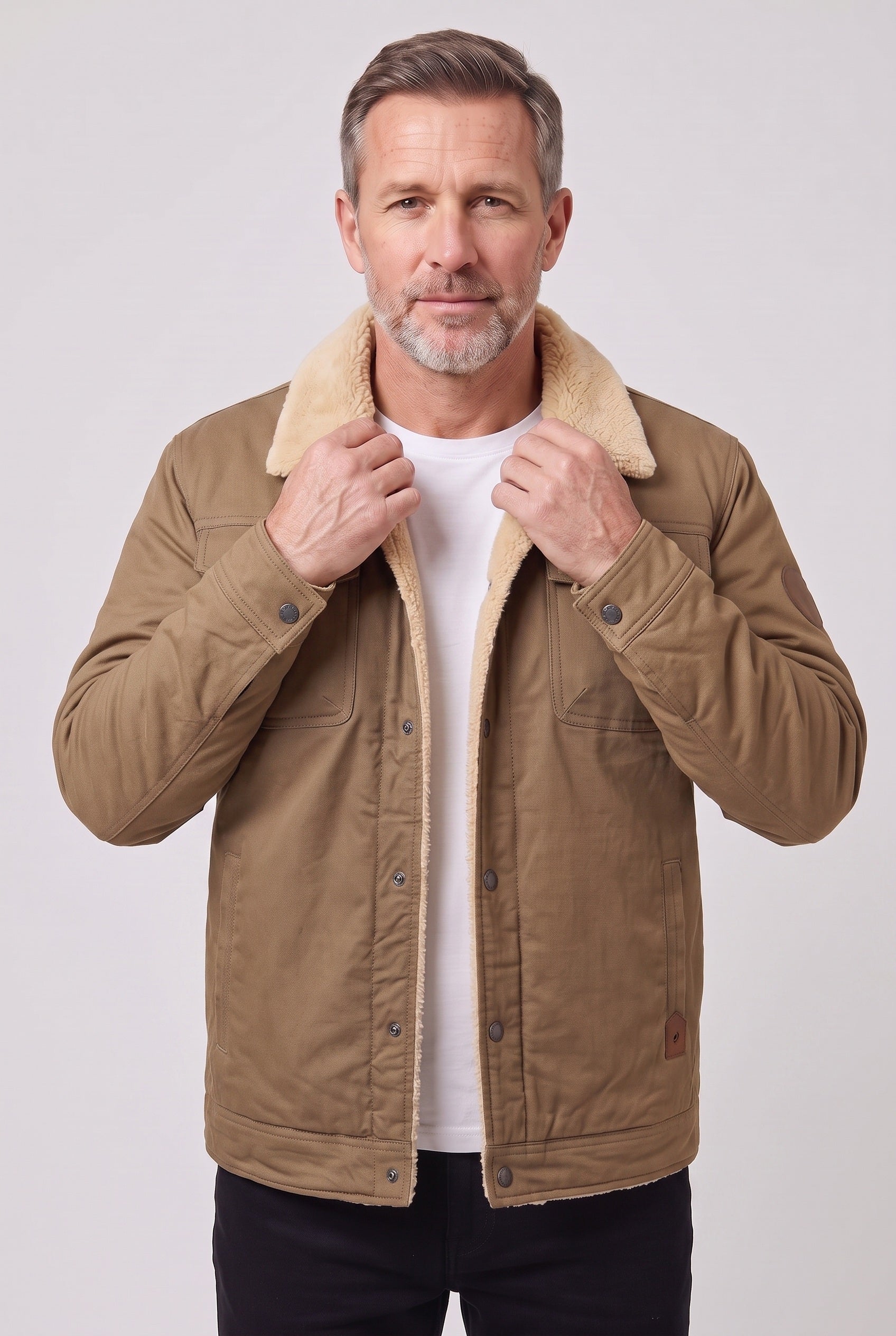 Men's Sherpa Jacket | Snap Front Flap Pockets - 7