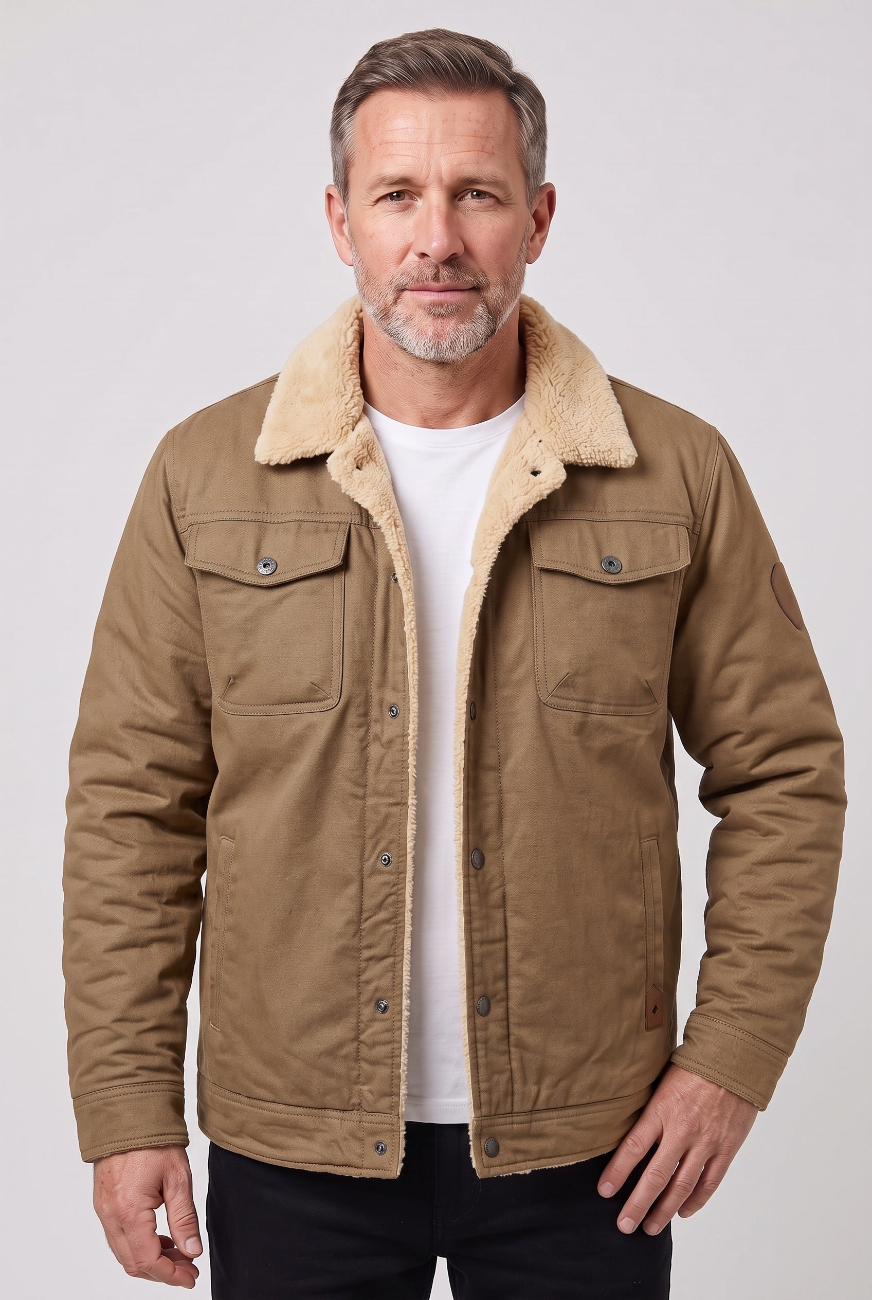 Men's Sherpa Jacket | Snap Front Flap Pockets - 8