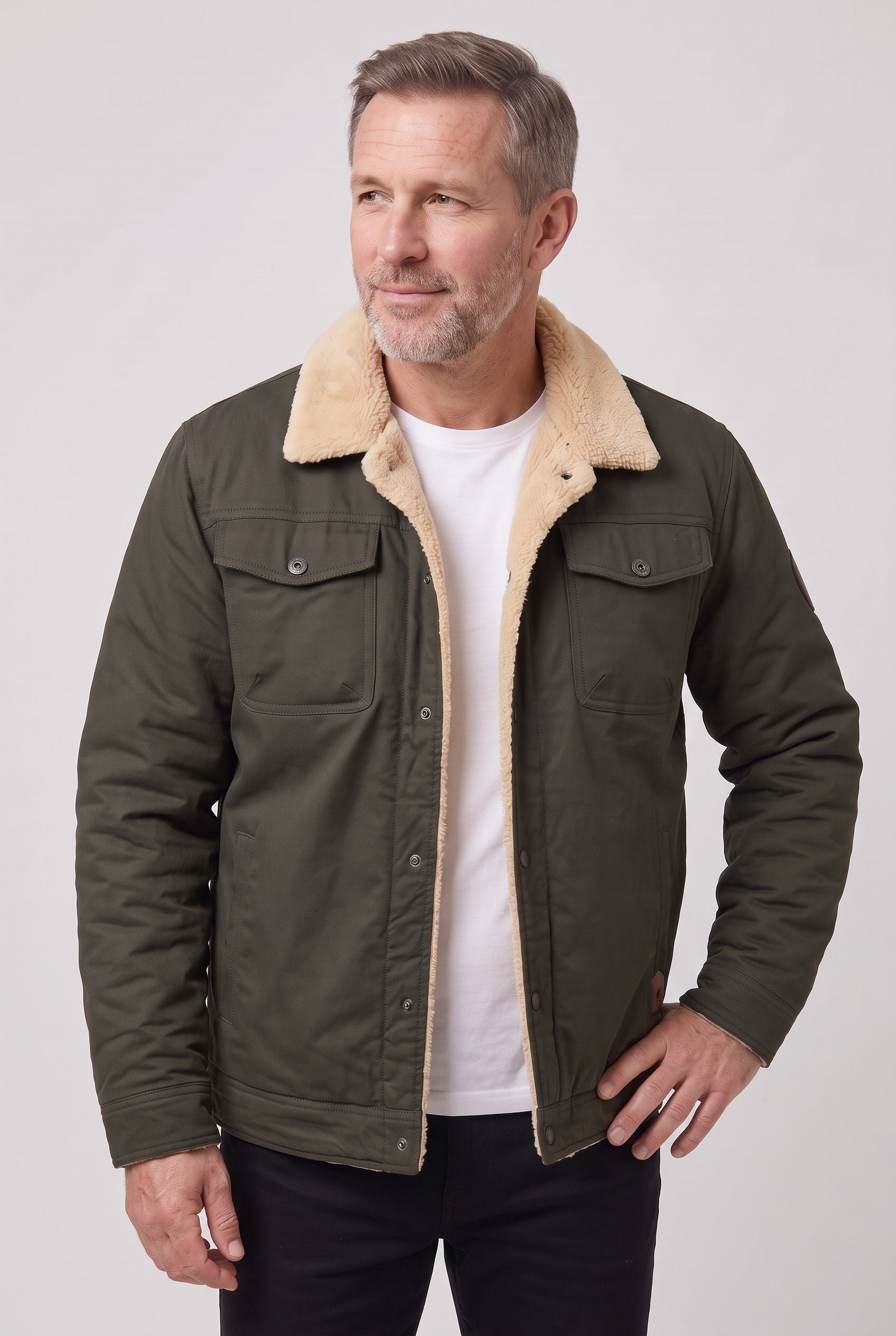 Men's Sherpa Jacket | Snap Front Flap Pockets - 9