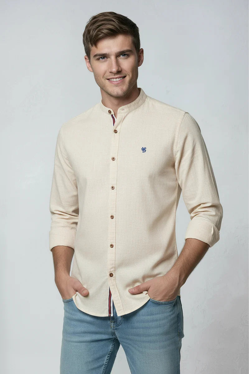 Men's Shirt | Band Neck with Contrast Placket - 7