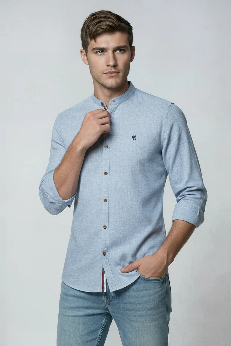 Men's Shirt | Band Neck with Contrast Placket - 9
