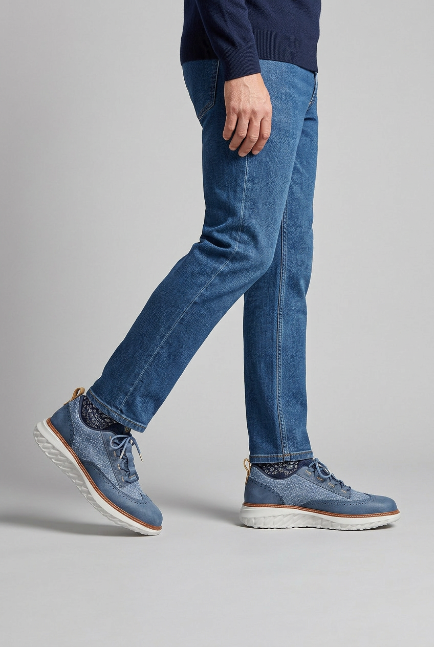 Men's Sneakers | Woven Upper with Brogue Perforations - 2