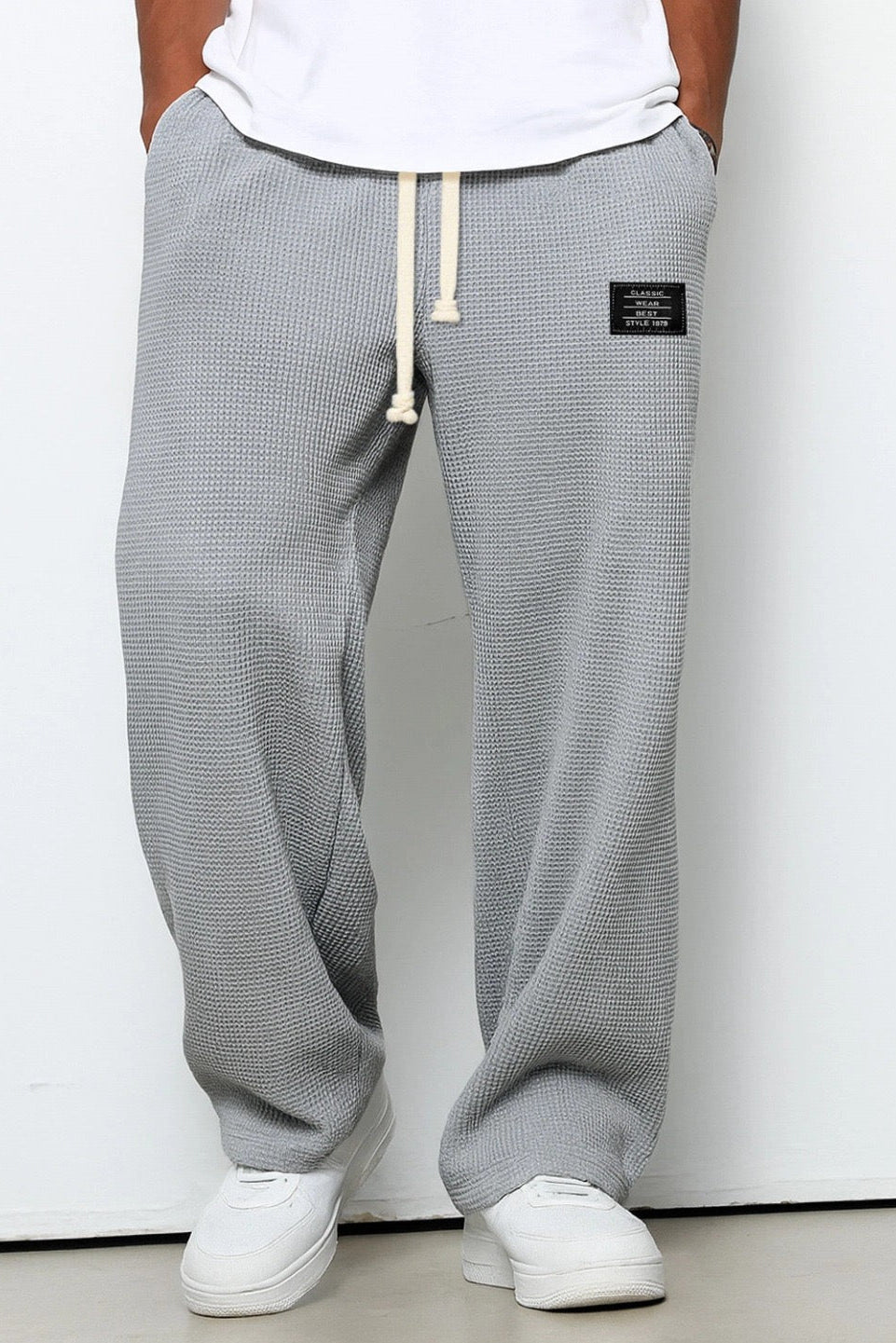 Men's Sweatpants | Wide Leg with Waffle Texture - 6