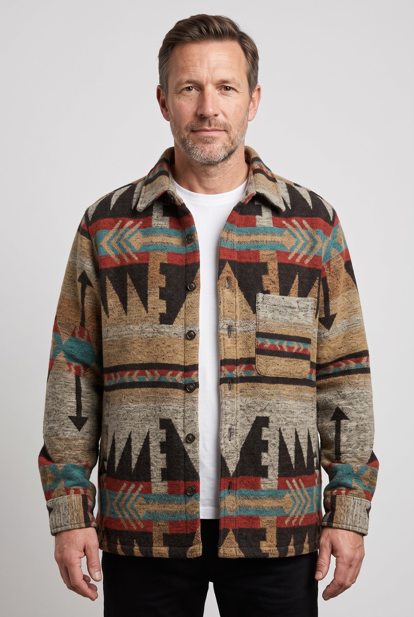Men's Winter Jacket | Aztec Print Button Front - 1