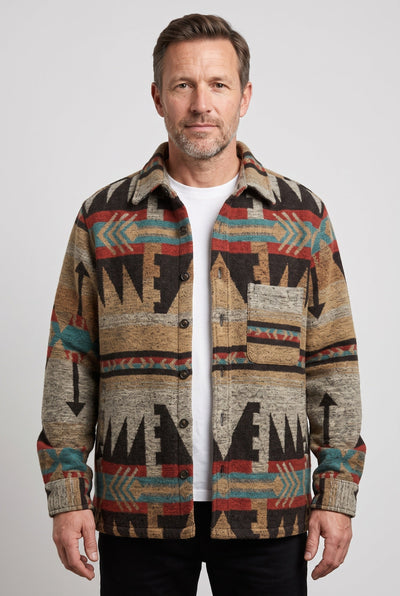 Men's Winter Jacket | Aztec Print Button Front - 1