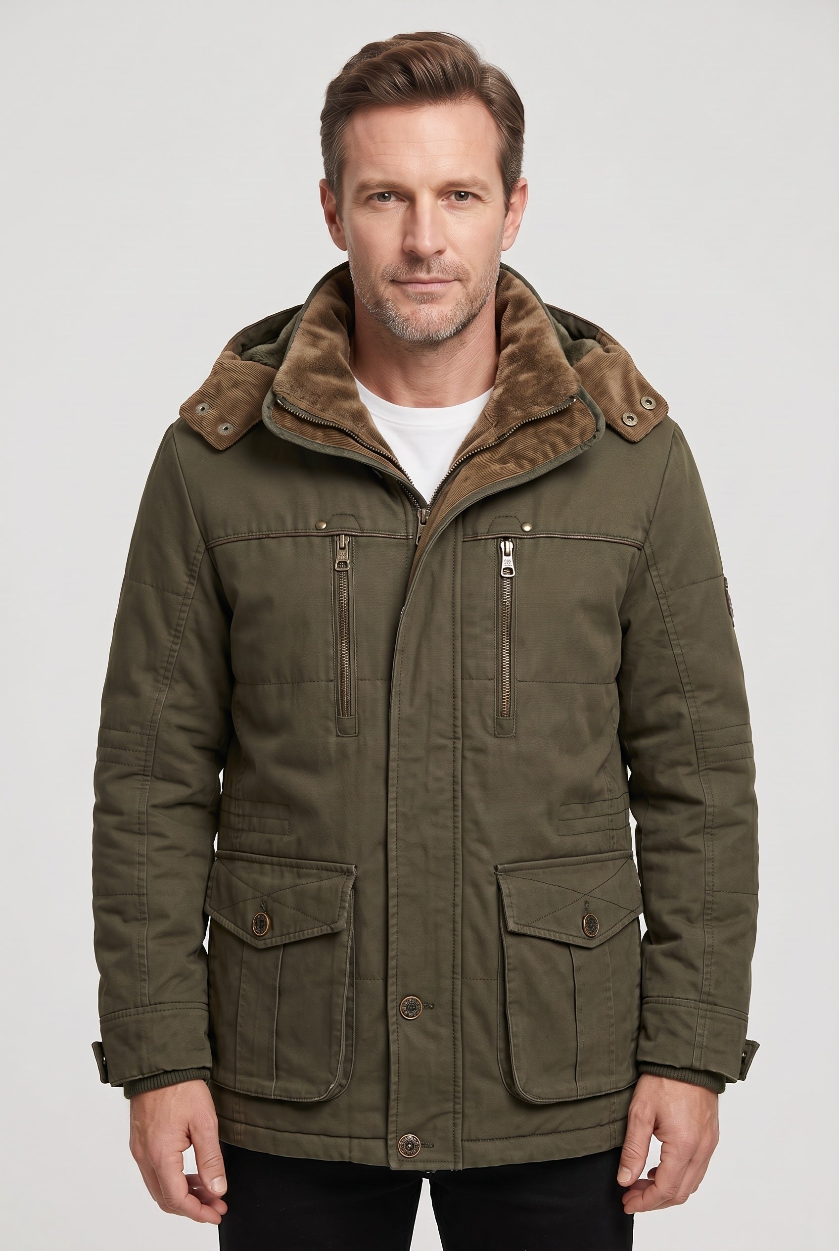 Men's Winter Jacket | Detachable Hood Zip Chest Pockets - 1
