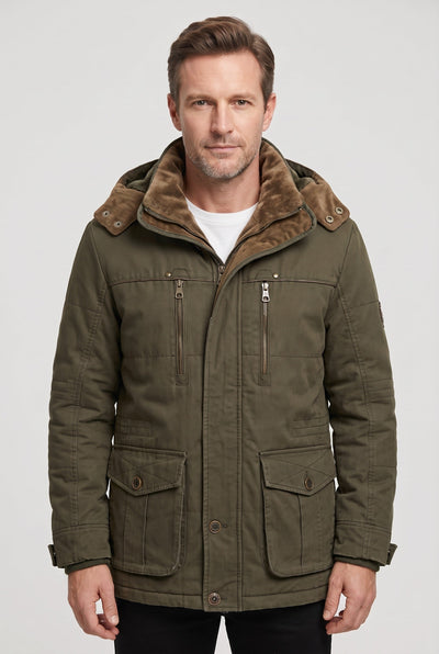 Men's Winter Jacket | Detachable Hood Zip Chest Pockets - 1