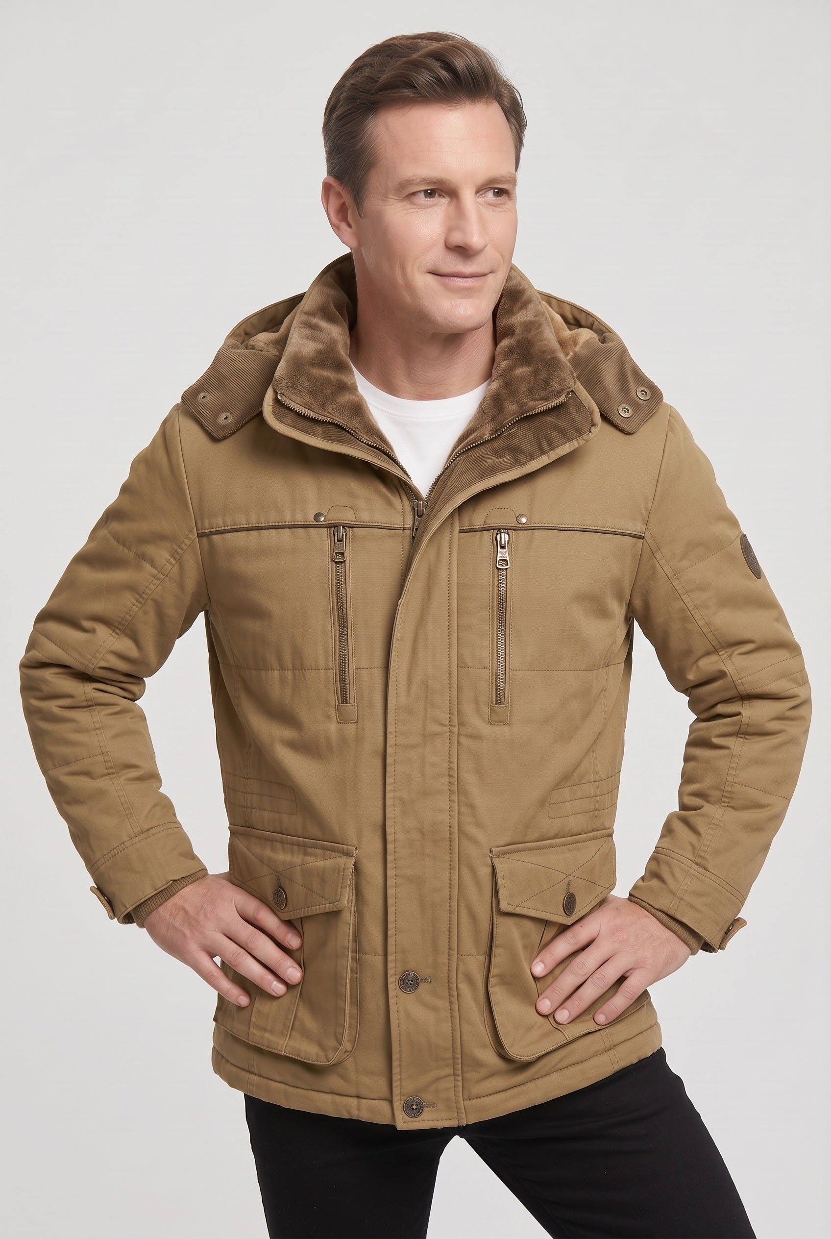 Men's Winter Jacket | Detachable Hood Zip Chest Pockets - 5
