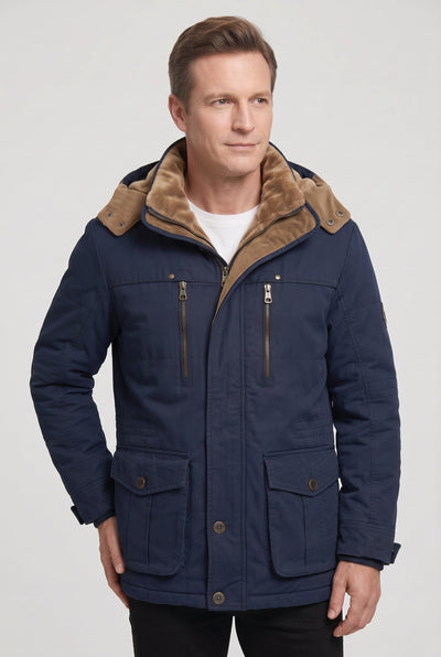 Men's Winter Jacket | Detachable Hood Zip Chest Pockets - 6