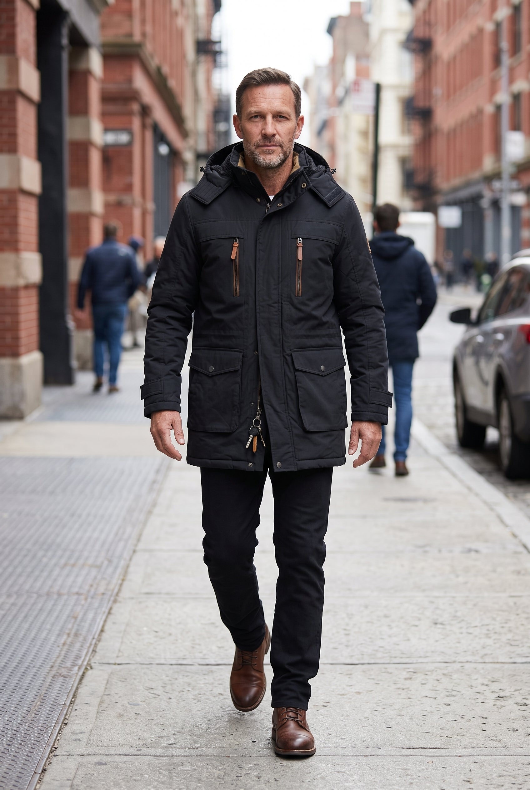 Men's Winter Jacket | Fleece-Lined Detachable Hood - Black lifestyle