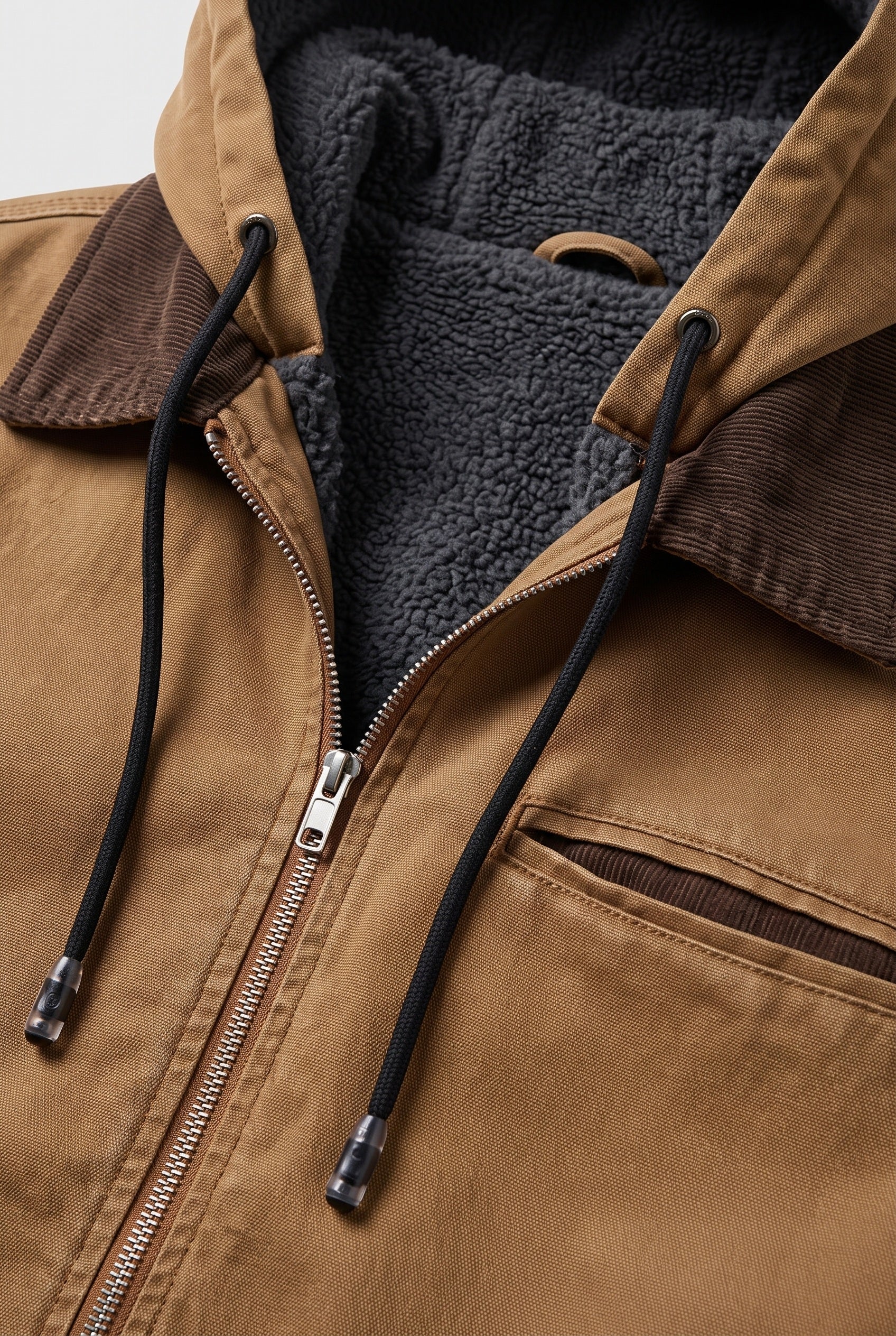 Men's Winter Jacket | Hooded Corduroy Collar Zip Front - 3
