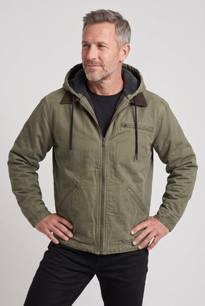 Men's Winter Jacket | Hooded Corduroy Collar Zip Front - 5