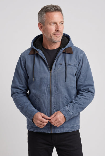 Men's Winter Jacket | Hooded Corduroy Collar Zip Front - 6