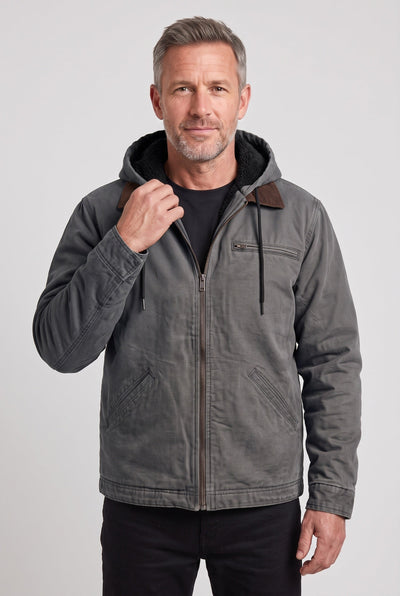 Men's Winter Jacket | Hooded Corduroy Collar Zip Front - 7