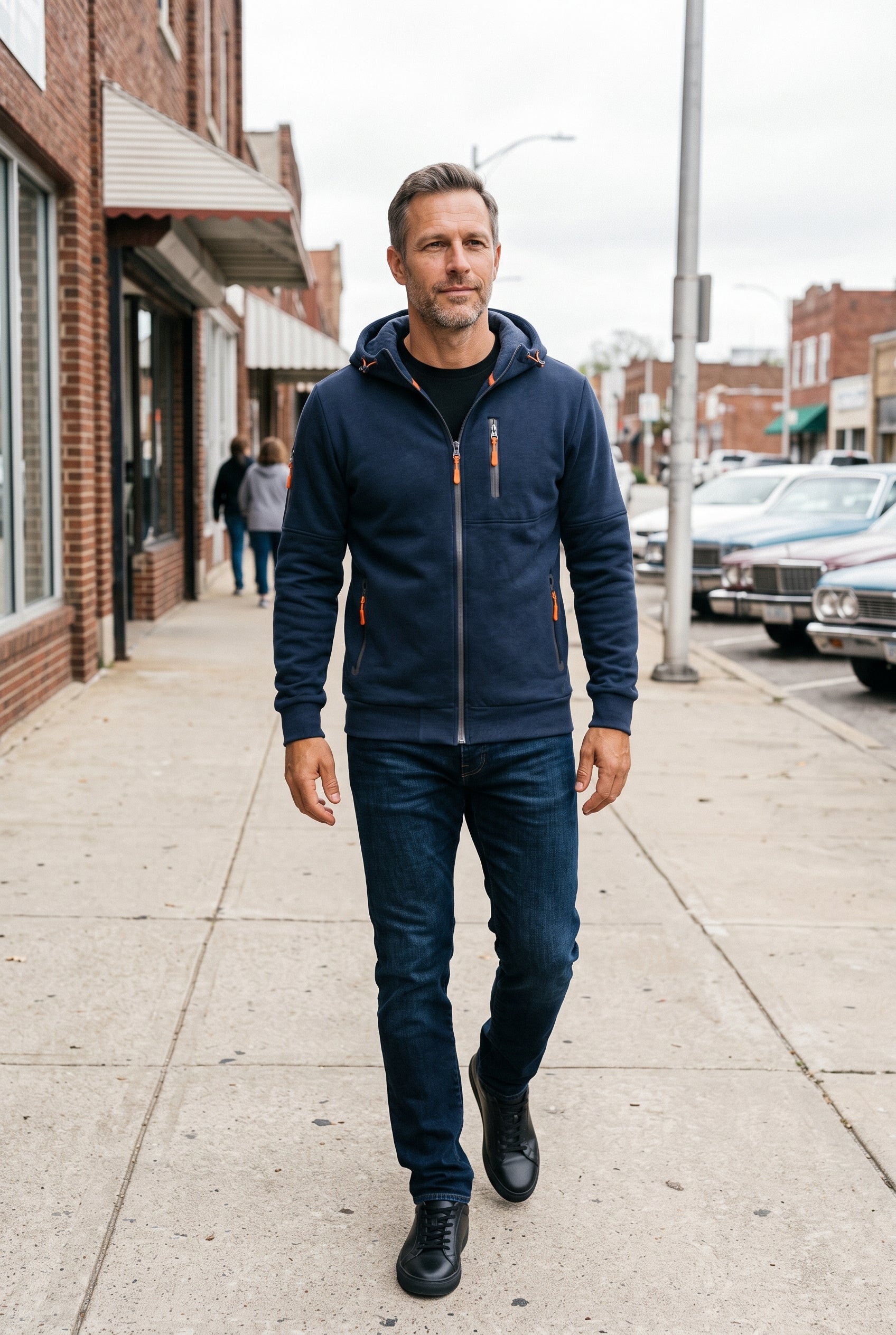 Men's Zip Up Hoodie | Multiple Zipped Pockets - Navy Blue lifestyle