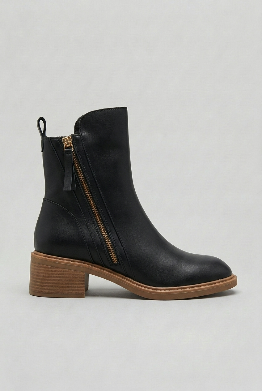 Women's Ankle Boots | Double Zip Stacked Heel - 1