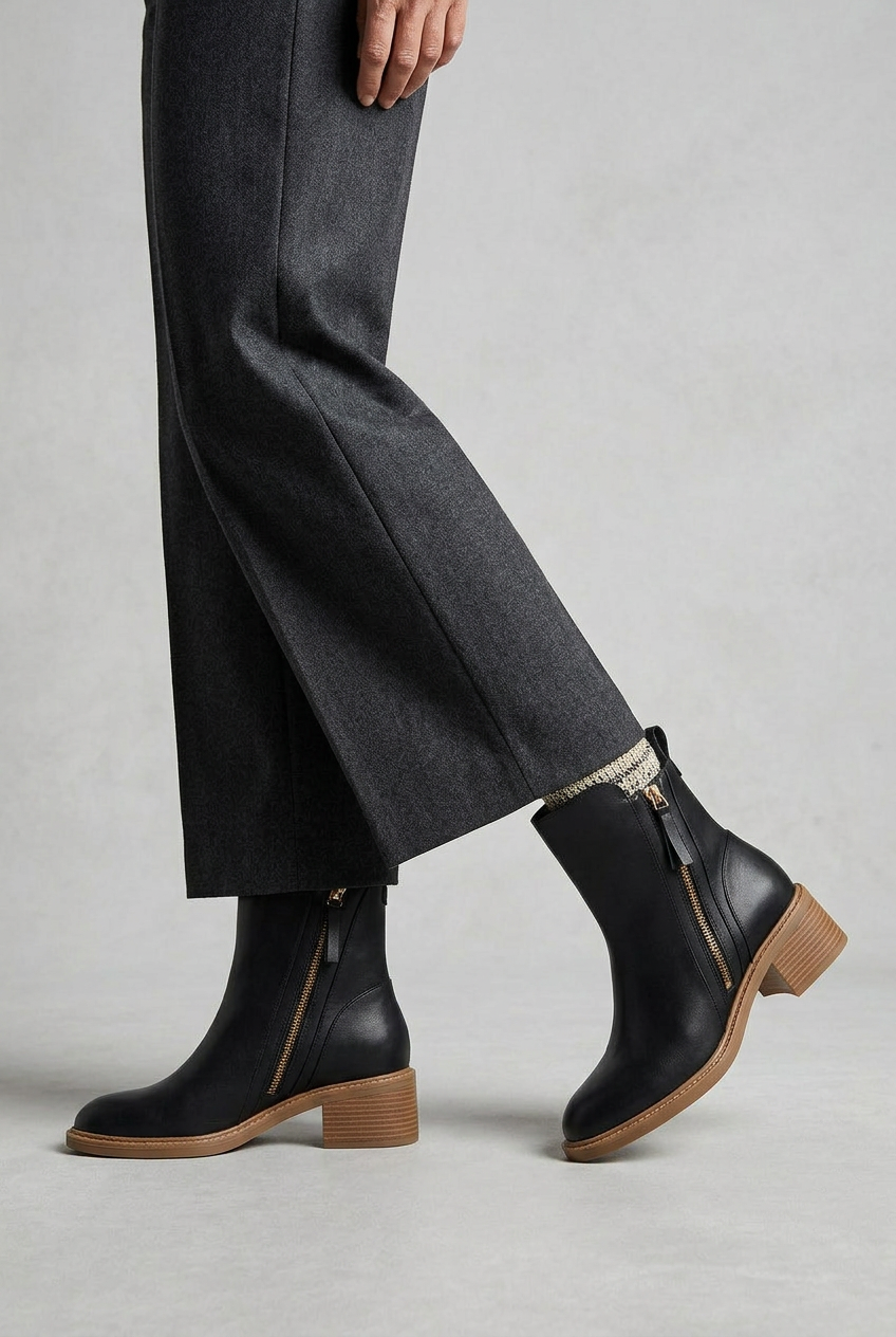 Women's Ankle Boots | Double Zip Stacked Heel - 2