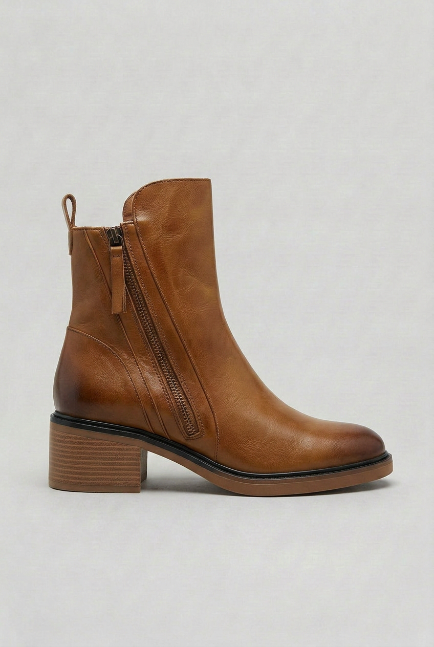 Women's Ankle Boots | Double Zip Stacked Heel - 5