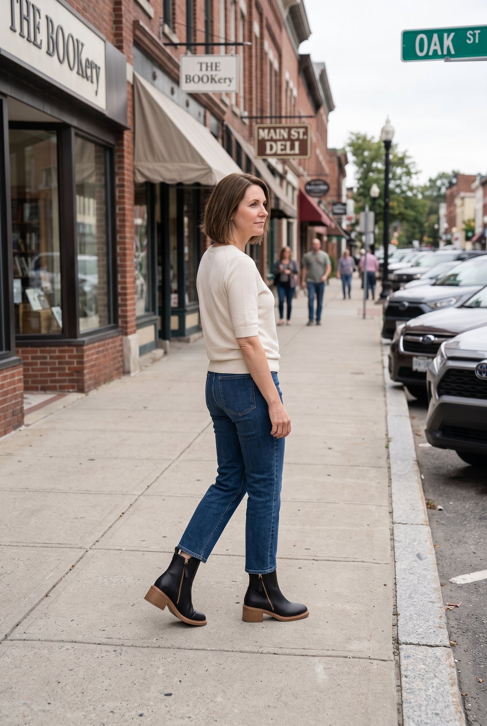 Women's Ankle Boots | Double Zip Stacked Heel - Black lifestyle
