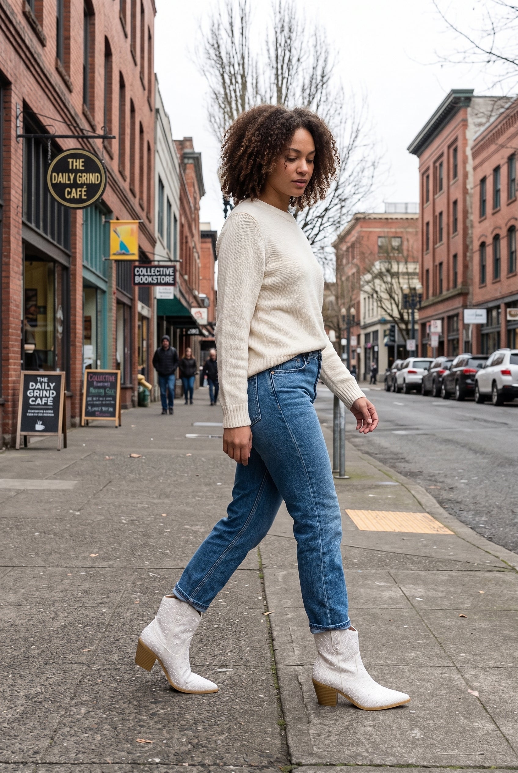 Women's Ankle Boots | Embellished Western Snip Toe - White lifestyle