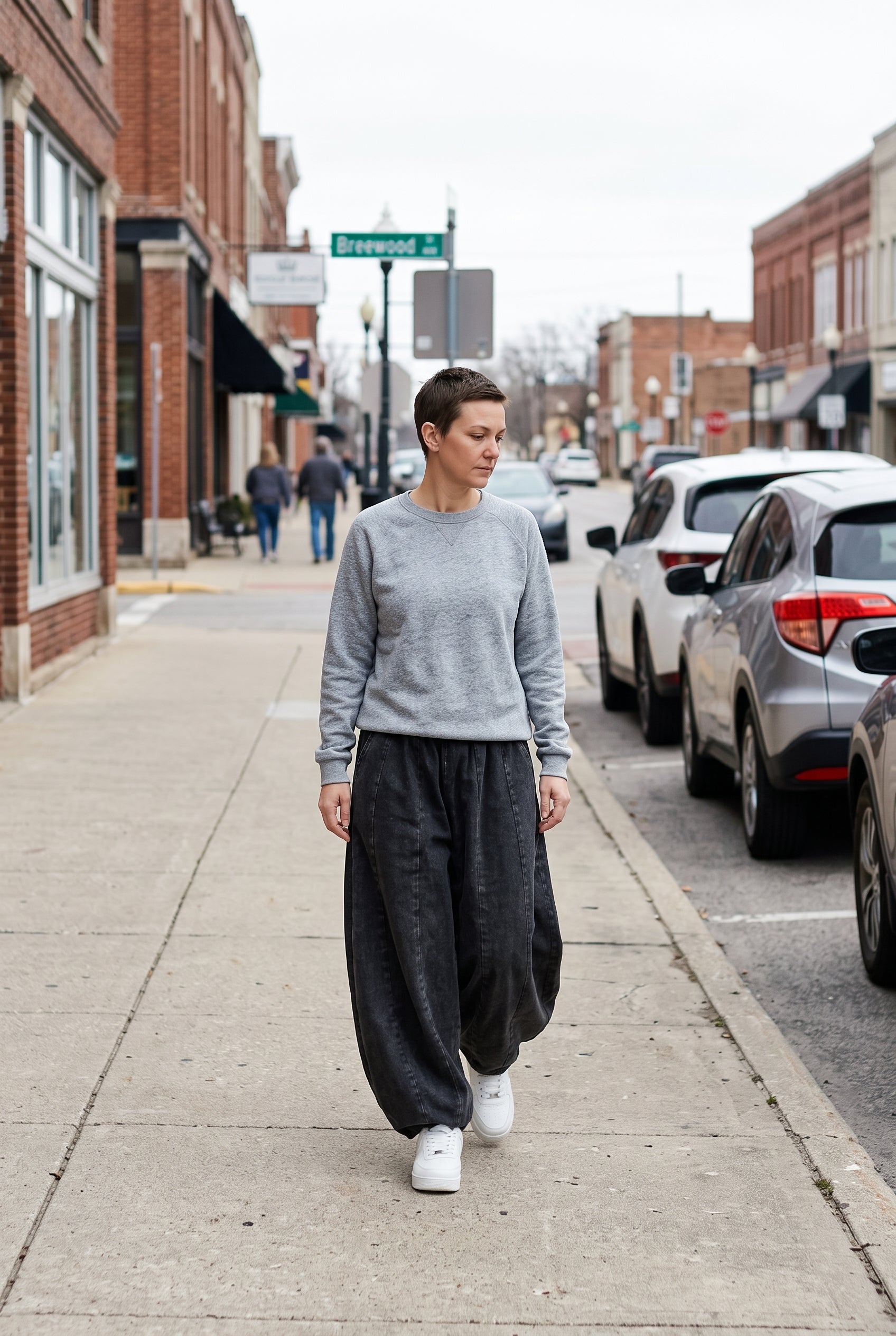 Women's Baggy Pants | Balloon Leg Elastic Waist - Dark Gray lifestyle