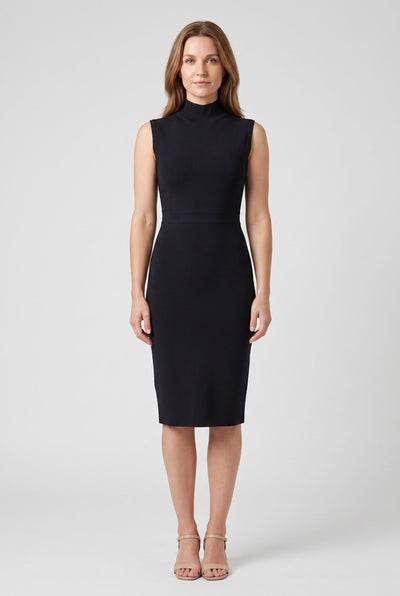 Women's Black Dress | Mock Neck Sleeveless Midi - 1