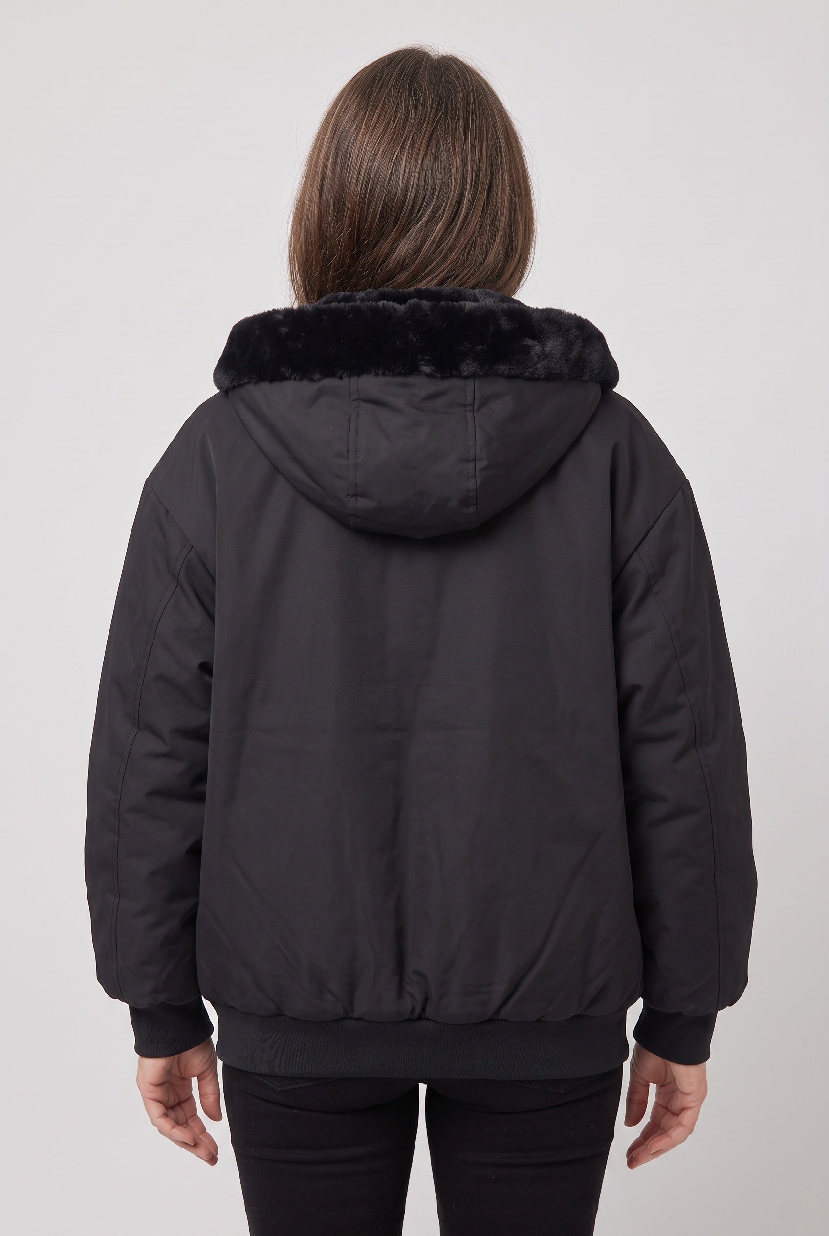 Women's Bomber Jacket | Hooded Faux Fur Lining - 2