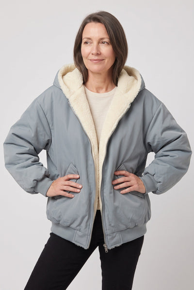 Women's Bomber Jacket | Hooded Faux Fur Lining - 6