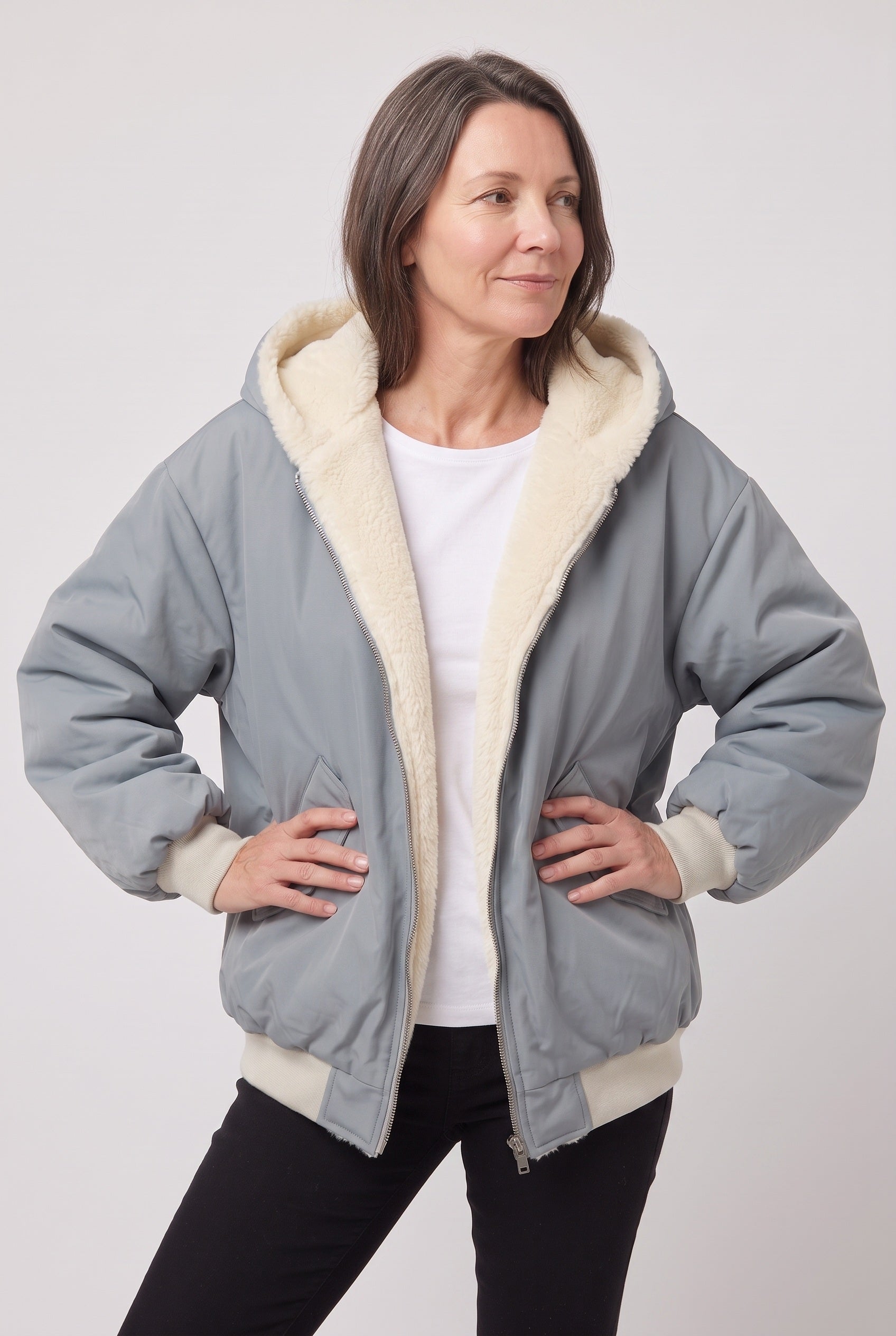 Women's Bomber Jacket | Hooded Faux Fur Lining - 7
