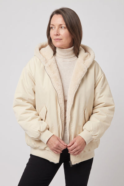 Women's Bomber Jacket | Hooded Faux Fur Lining - 9