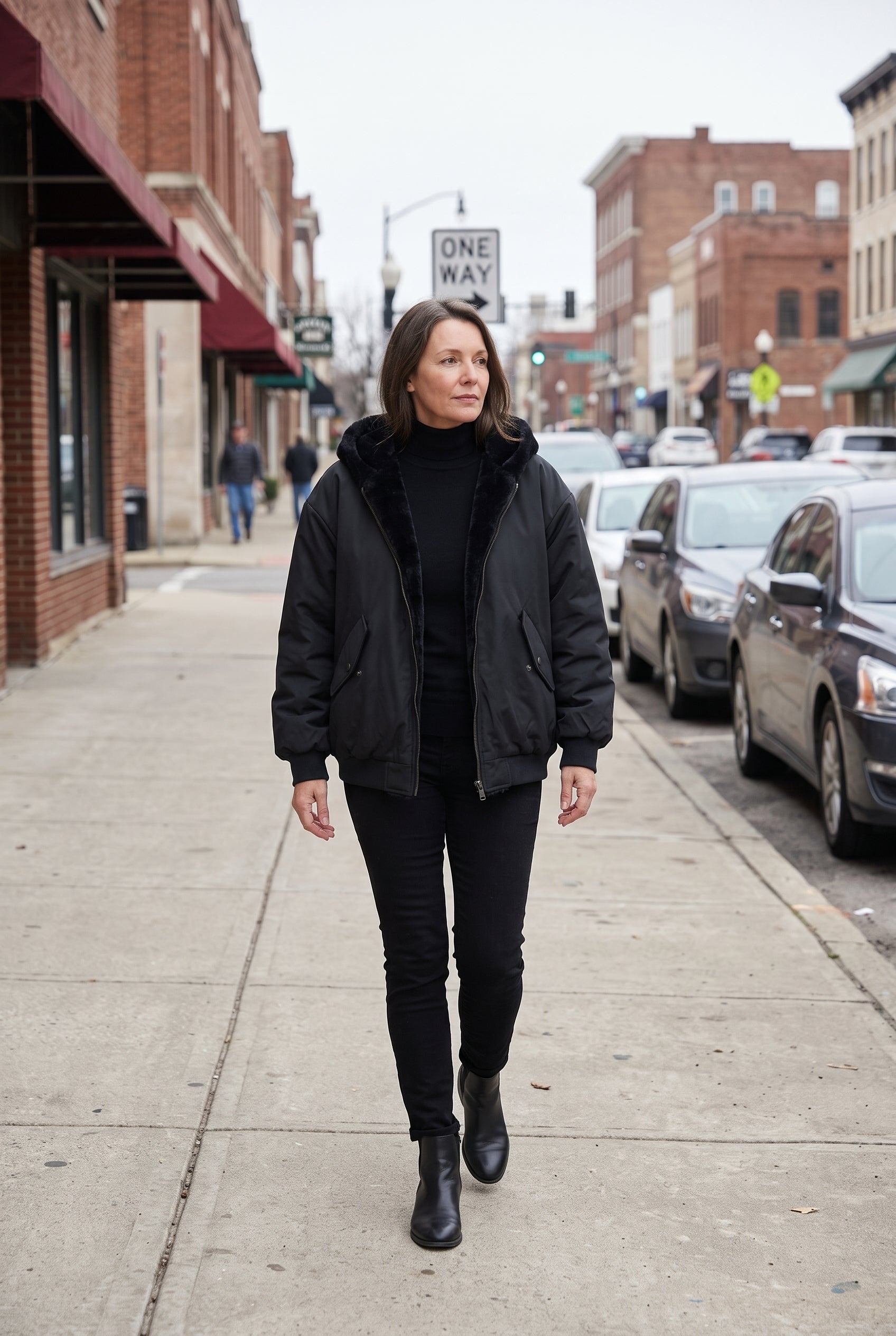 Women's Bomber Jacket | Hooded Faux Fur Lining - Black lifestyle