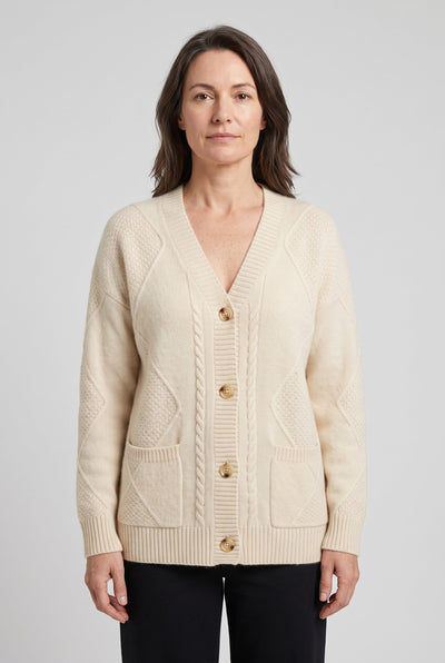 Women's Cardigan | Cable Knit V-Neck with Patch Pockets - 1