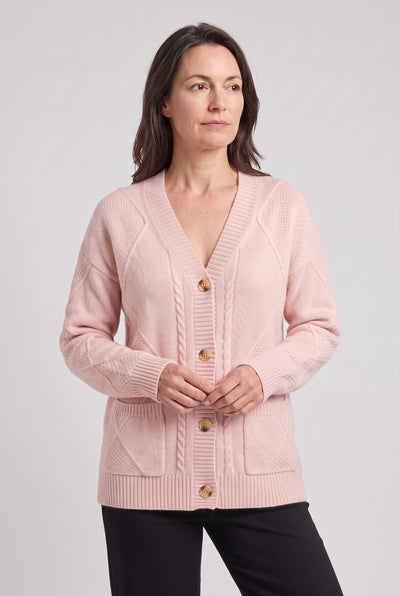 Women's Cardigan | Cable Knit V-Neck with Patch Pockets - 7
