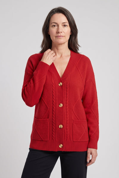 Women's Cardigan | Cable Knit V-Neck with Patch Pockets - 9