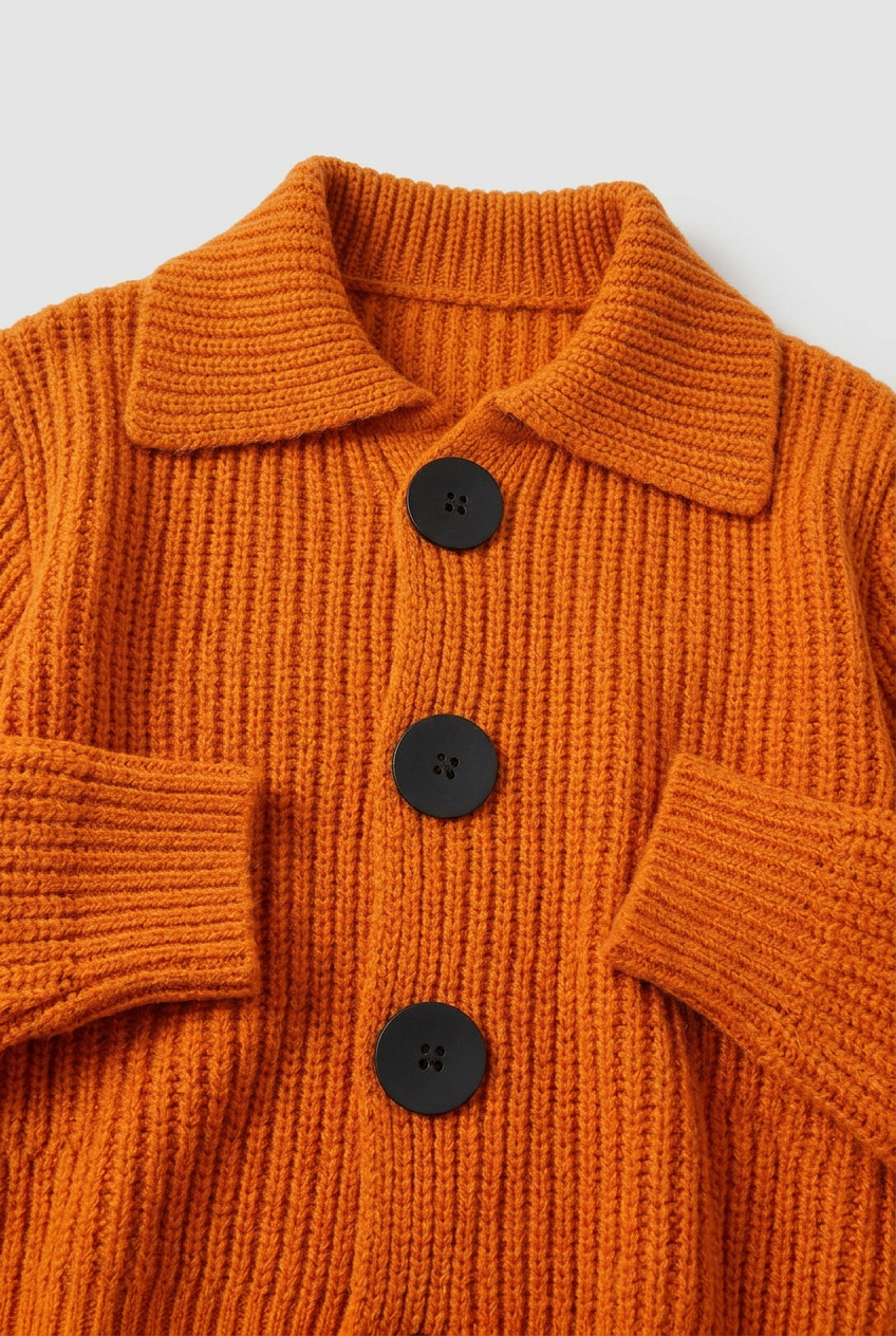 Women's Cardigan | Cropped Point Collar Oversized Buttons - 3