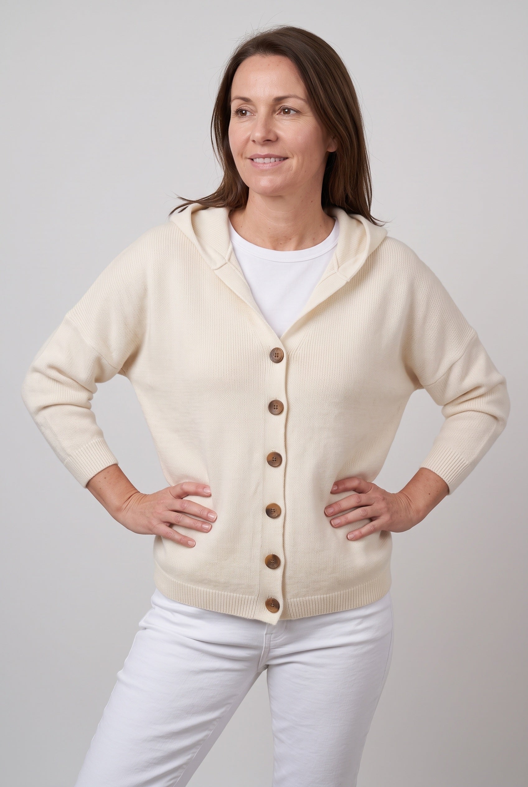 Women's Cardigan | Hooded Button Front Drop Shoulder - 5