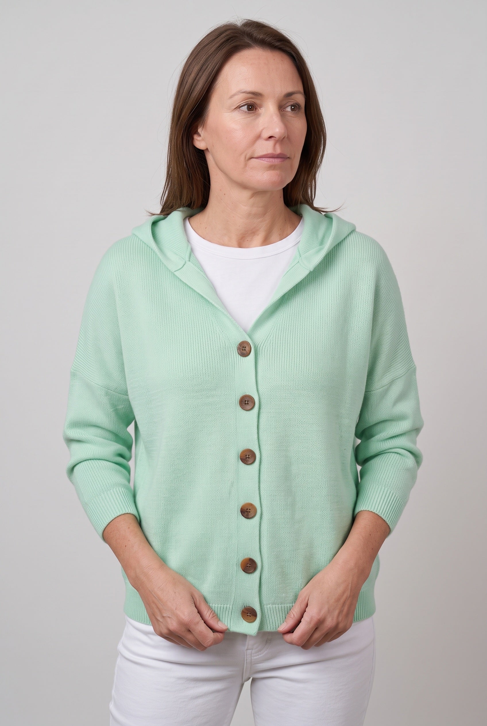 Women's Cardigan | Hooded Button Front Drop Shoulder - 6