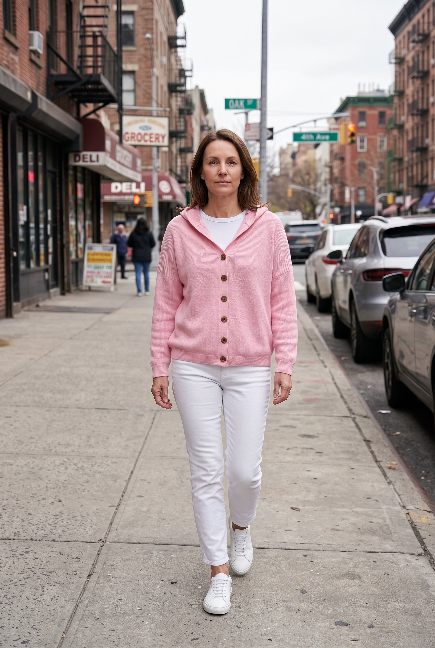 Women's Cardigan | Hooded Button Front Drop Shoulder - Pink lifestyle