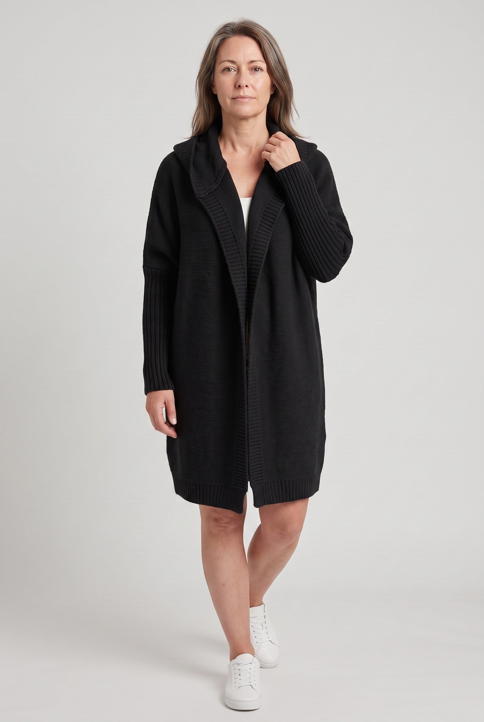 Women's Cardigan | Hooded Longline Open Front - 7