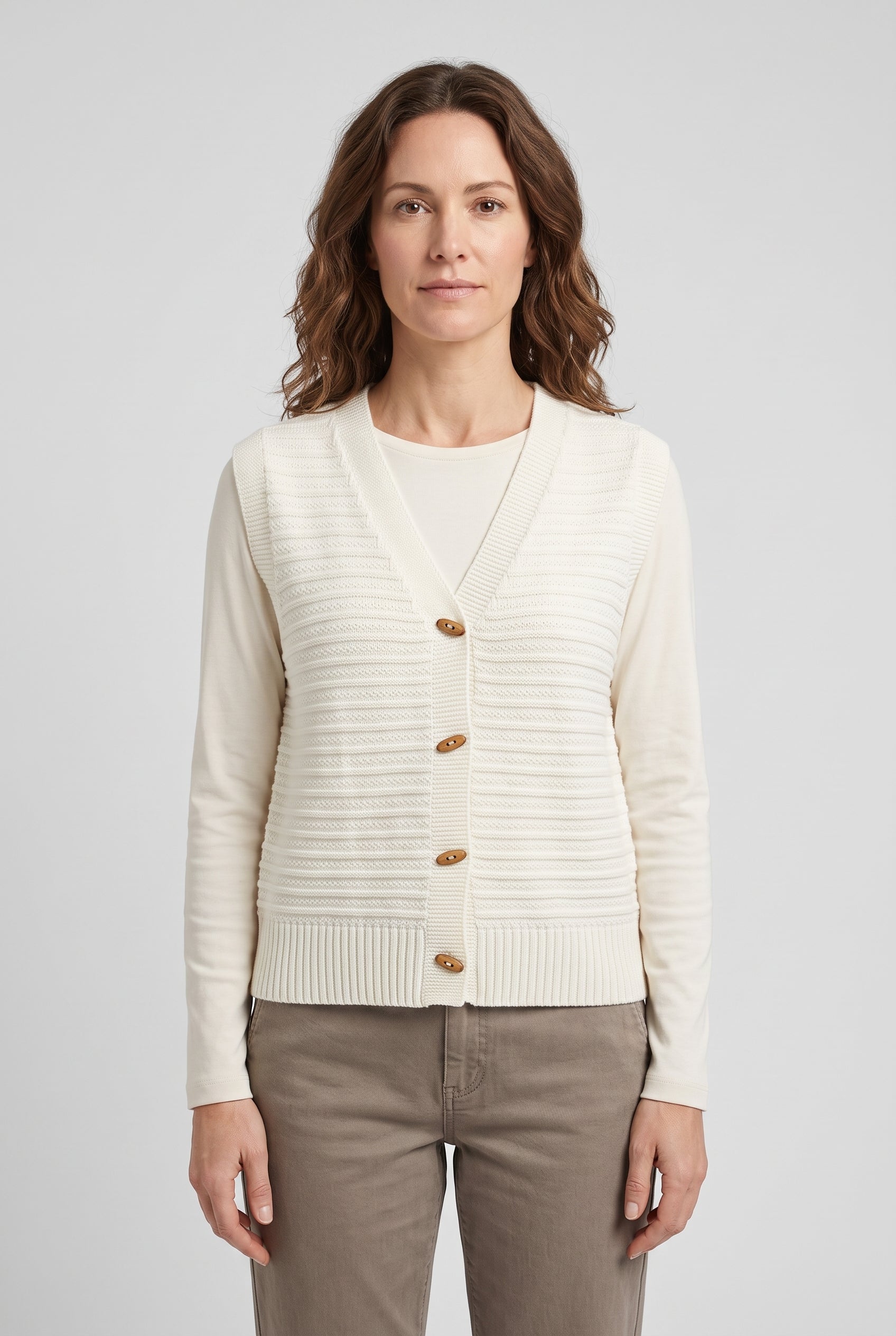 Women's Cardigan | Sleeveless Toggle Button Stand Collar - Cream