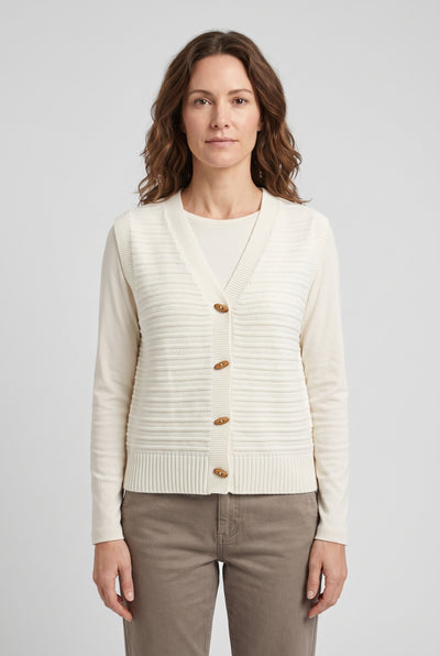 Women's Cardigan | Sleeveless Toggle Button Stand Collar - Cream