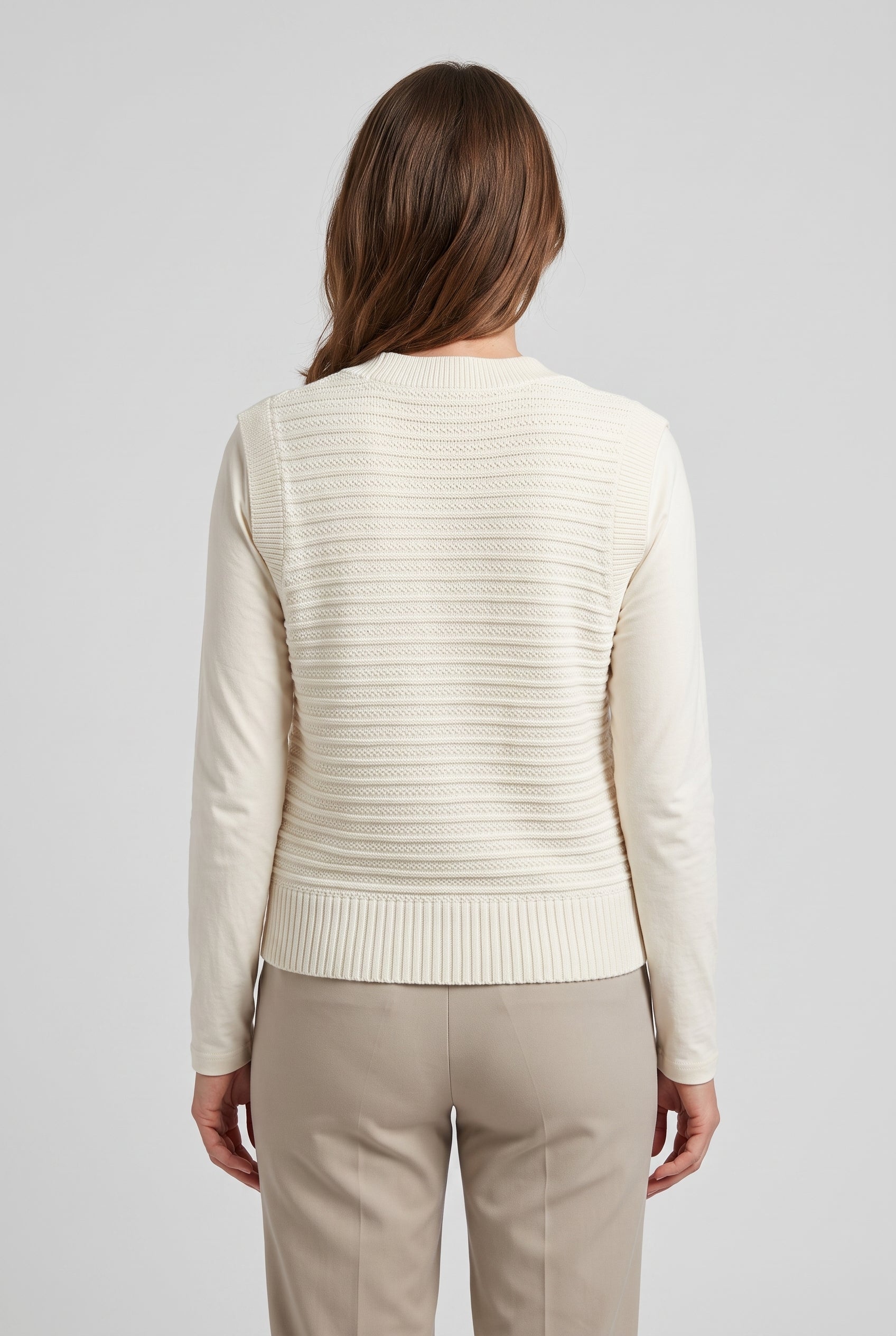 Women's Cardigan | Sleeveless Toggle Button Stand Collar - Cream back