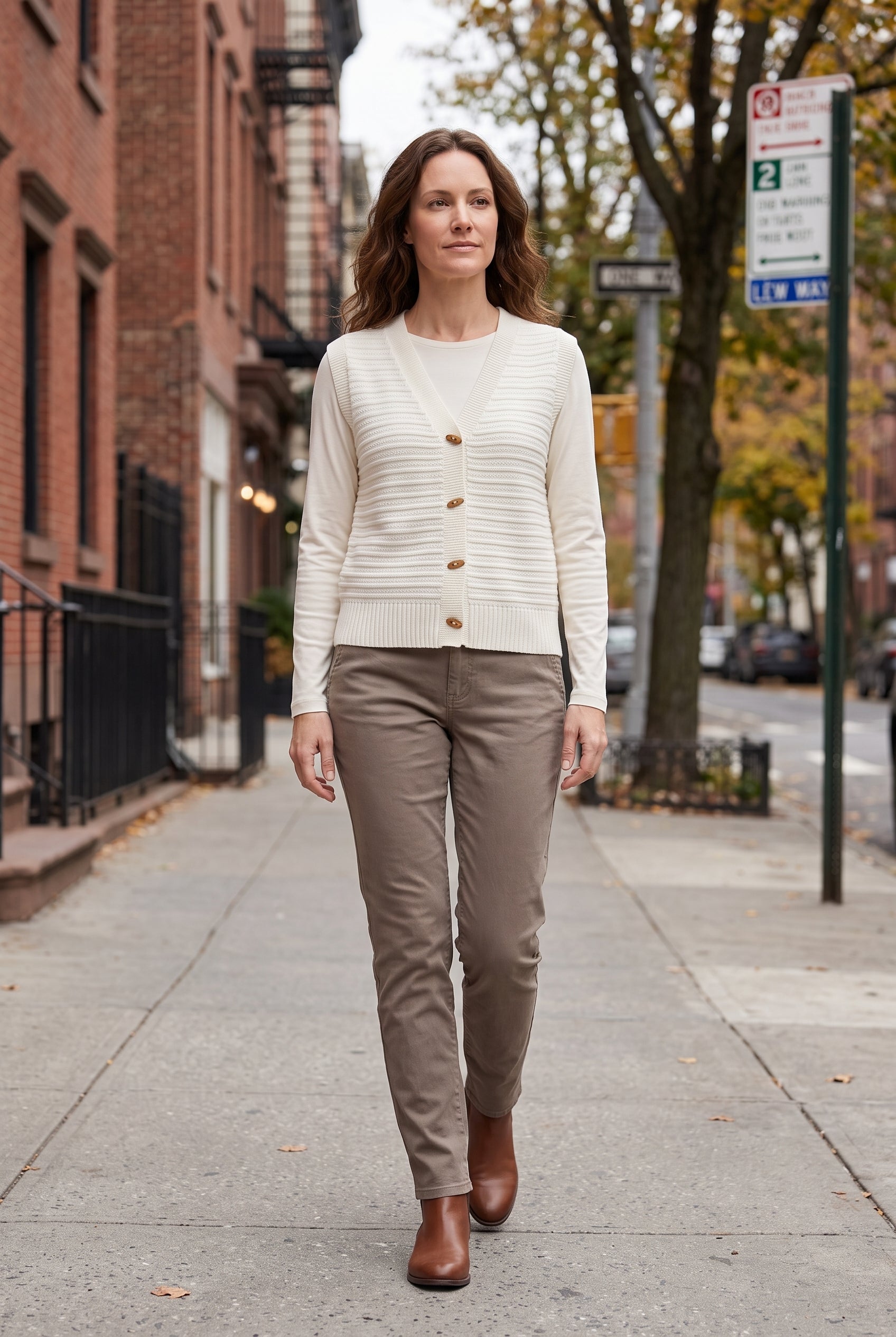 Women's Cardigan | Sleeveless Toggle Button Stand Collar - Cream lifestyle