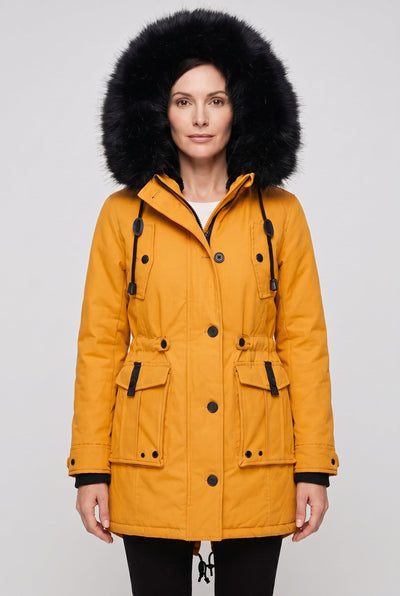 Women's Coat | Button Front with Faux Fur Hood - 1